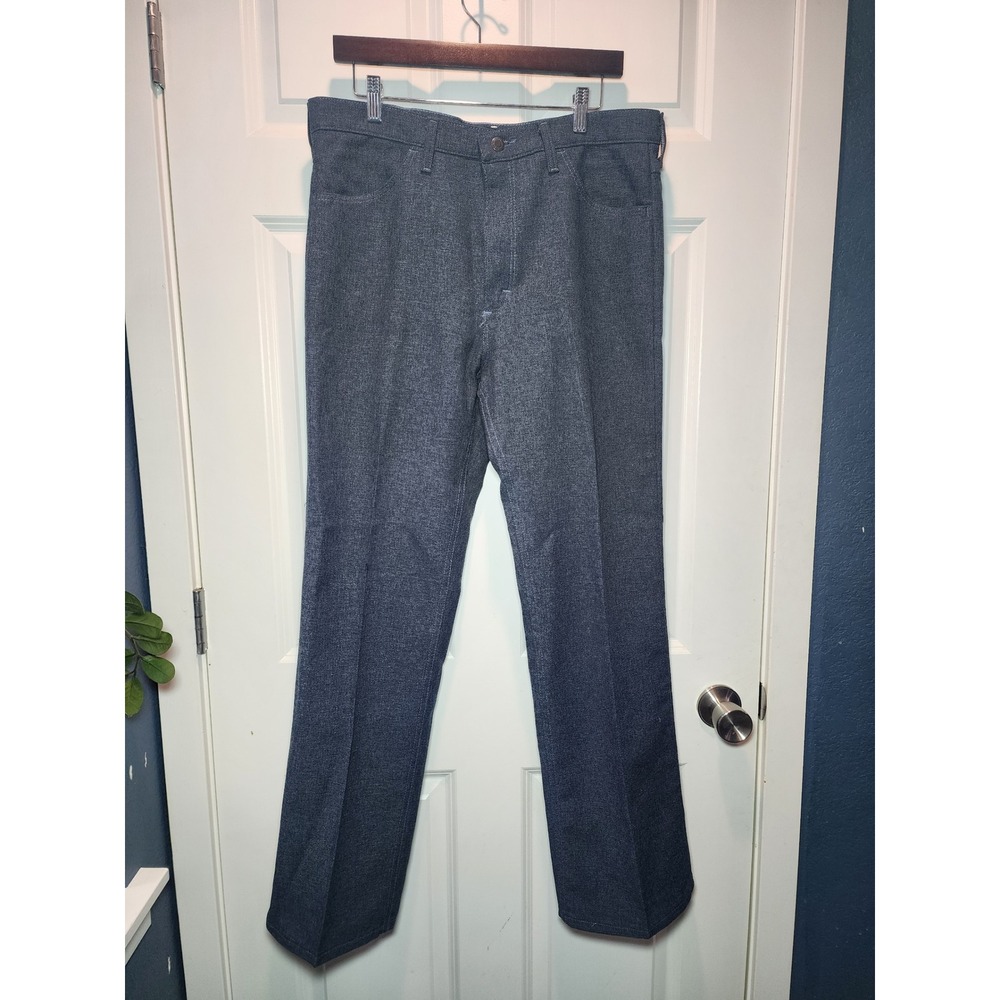 Vintage 70s Wrangler Mens Blue Heathered Polyester Trousers Made in USA 36x32